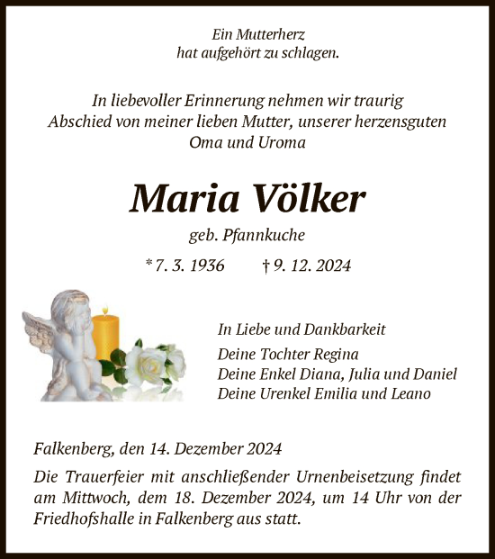 Traueranzeige von Maria Völker von HNA