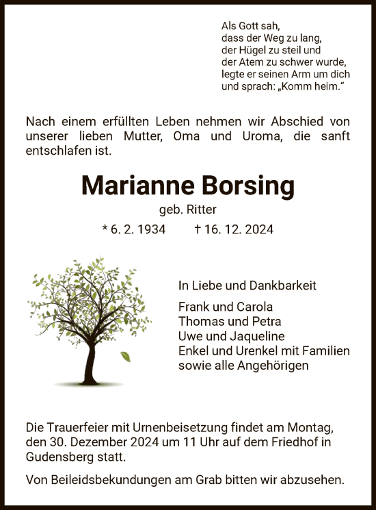 Traueranzeige von Marianne Borsing von HNA