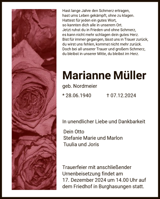 Traueranzeige von Marianne Müller von HNA