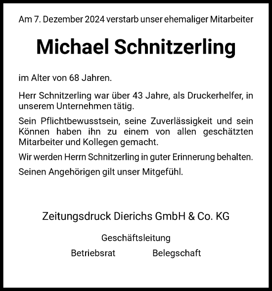 Traueranzeige von Michael Schnitzerling von HNA