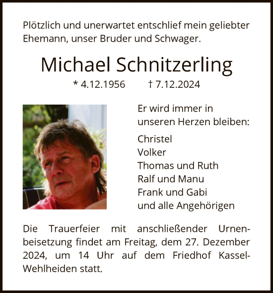 Traueranzeige von Michael Schnitzerling von HNAHNA