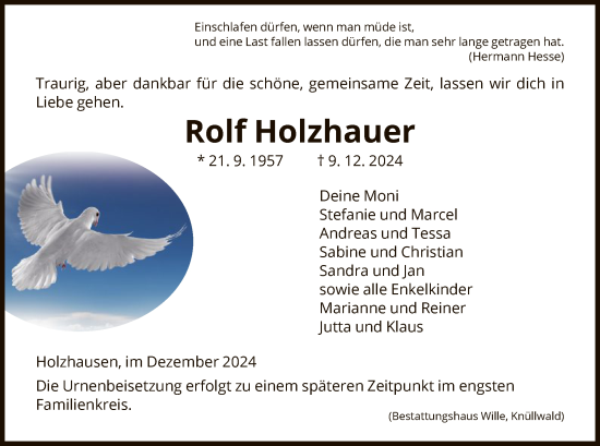 Traueranzeige von Rolf Holzhauer von HNA