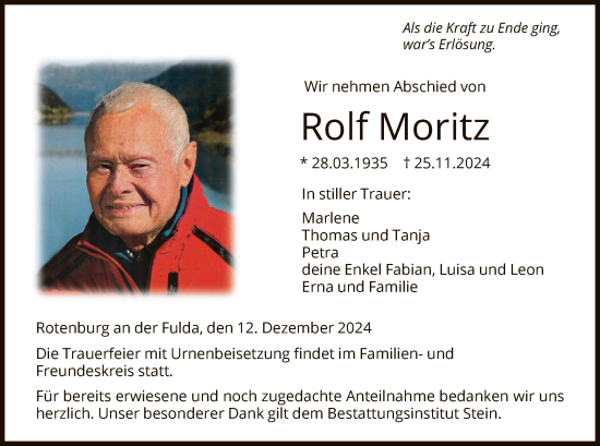 Traueranzeige von Rolf Moritz von HNA