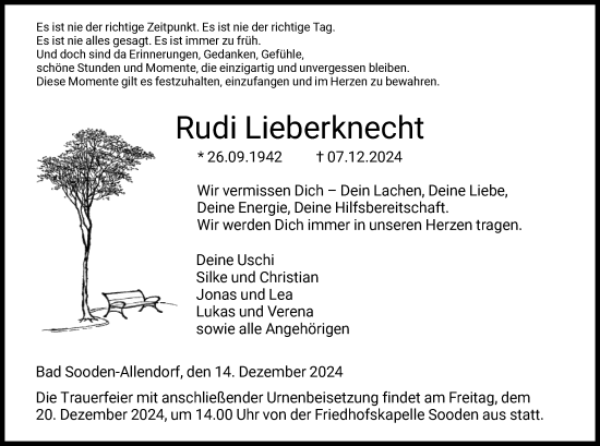 Traueranzeige von Rudi Lieberknecht von HNA