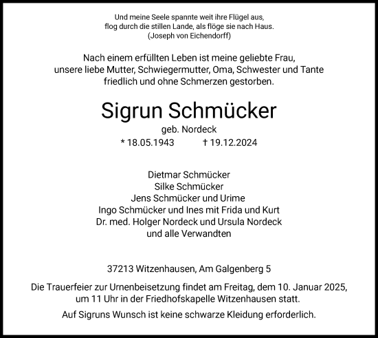 Traueranzeige von Sigrun Schmücker von HNA