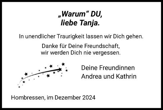 Traueranzeige von Tanja  von HNA