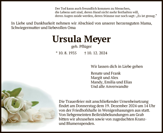 Traueranzeige von Ursula Meyer von HNA