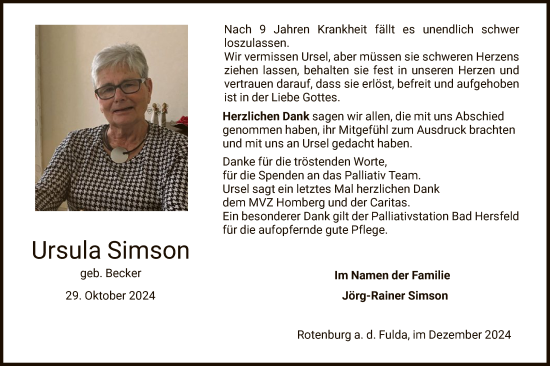 Traueranzeige von Ursula Simson von HNA