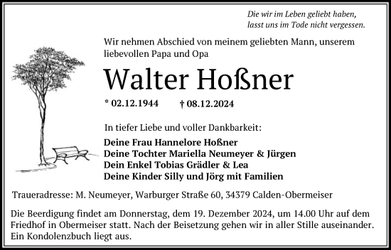 Traueranzeige von Walter Hoßner von HNA