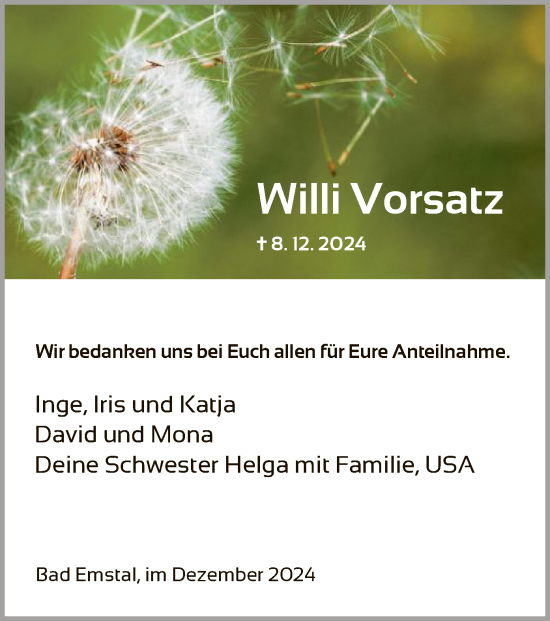 Traueranzeige von Willi Vorsatz von HNA