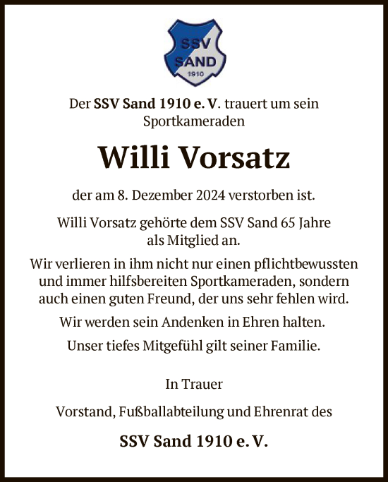 Traueranzeige von Willi Vorsatz von HNA