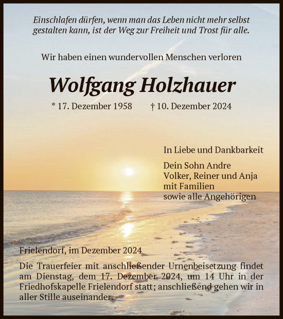 Traueranzeige von Wolfgang Holzhauer von HNA