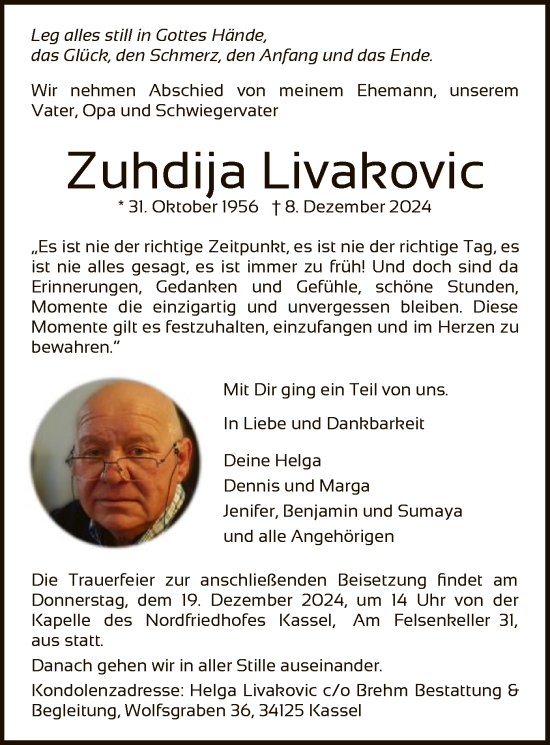 Traueranzeige von Zuhdija Livahovic von HNA