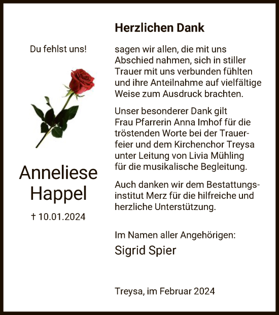 Traueranzeige von Anneliese Happel von HNA