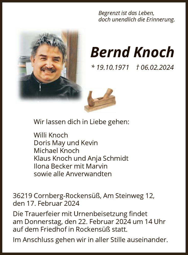 Traueranzeigen von Bernd Knoch | Trauer.HNA.de