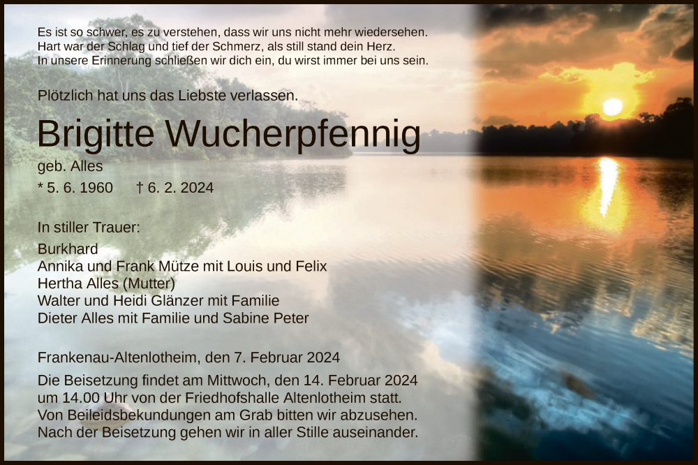  Traueranzeige für Brigitte Wucherpfennig vom 10.02.2024 aus HNAHNAWLZ