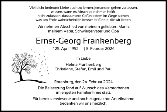 Traueranzeige von Ernst-Georg Frankenberg von HNA