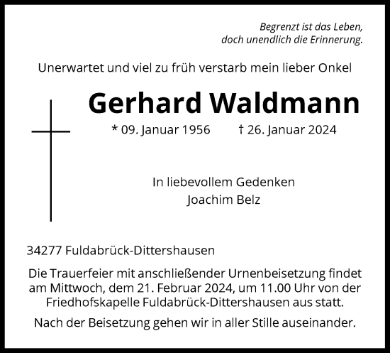 Traueranzeige von Gerhard Waldmann von HNA