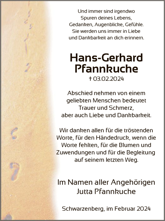 Traueranzeige von Hans-Gerhard Pfannkuche von HNA