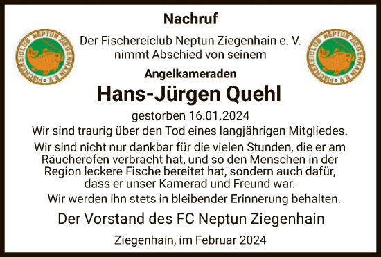 Traueranzeige von Hans-Jürgen Quehl von HNA