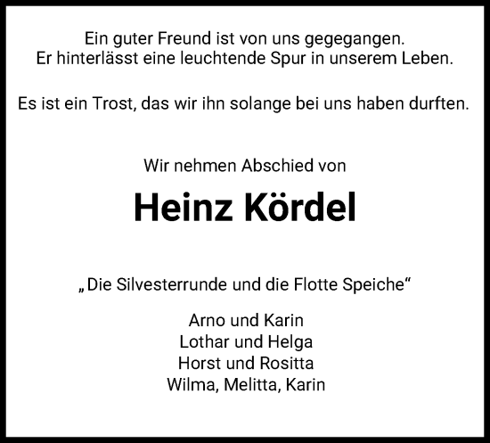 Traueranzeige von Heinz Kördel von HNA