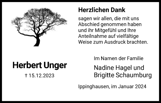 Traueranzeige von Herbert Unger von HNA