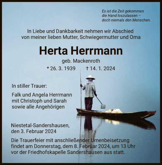 Traueranzeige von Herta Herrmann von HNA