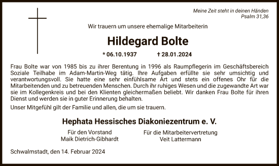 Traueranzeige von Hildegard Bolte von HNA