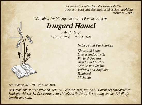 Traueranzeige von Irmgard Hamel von HNA