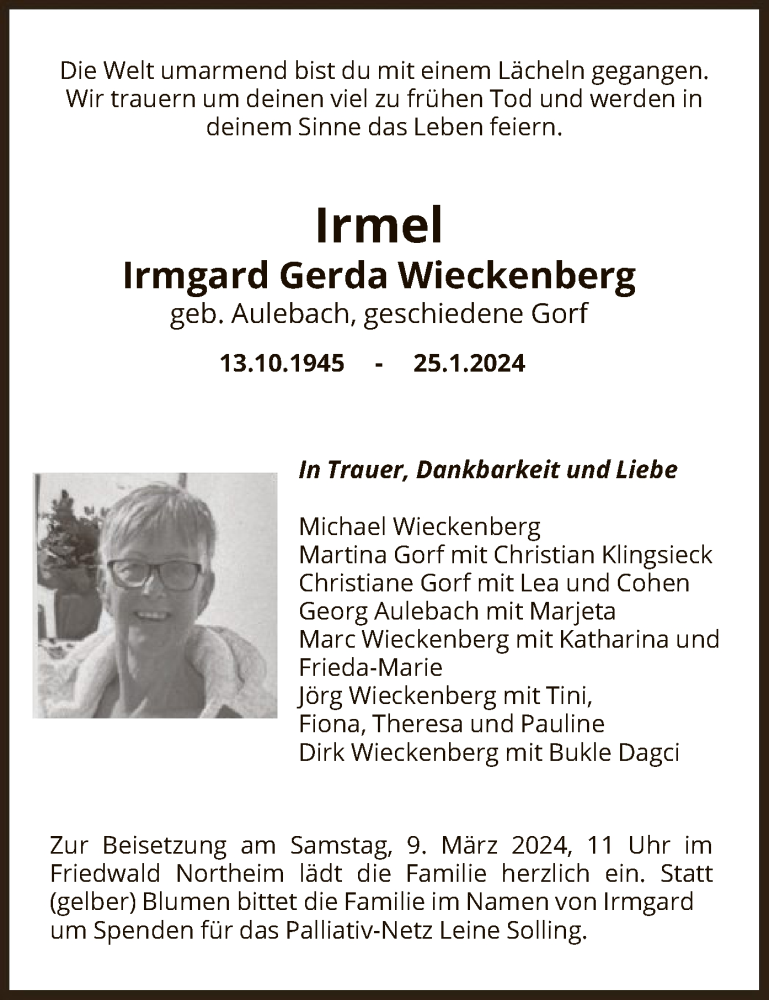  Traueranzeige für Irmgard Gerda Wieckenberg vom 03.02.2024 aus HNA