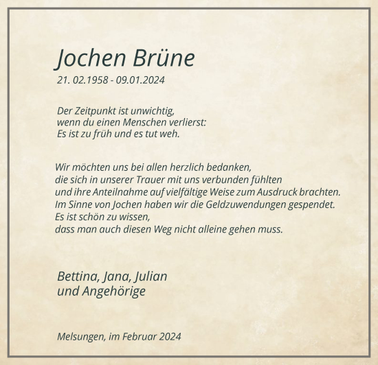 Traueranzeige von Jochen Brüne von HNA