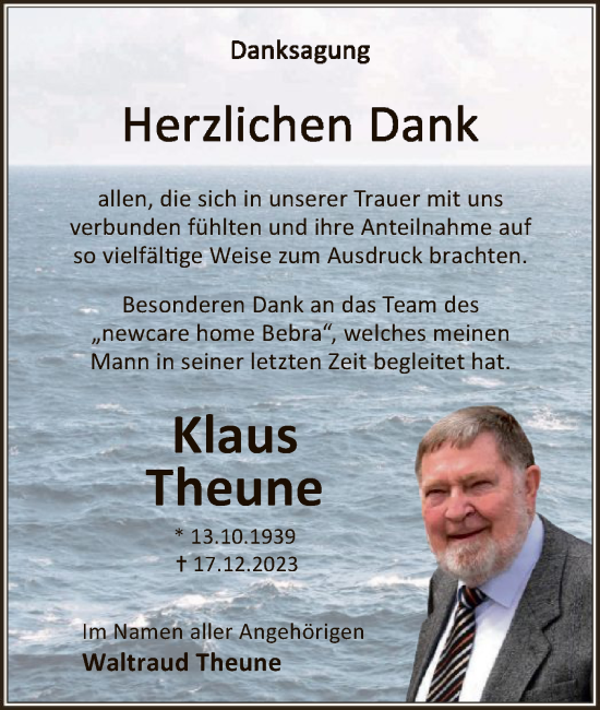 Traueranzeige von Klaus Theune von HNAHNA