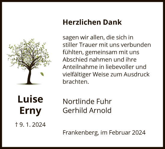 Traueranzeige von Luise Erny von HNA