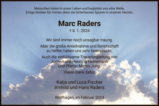 Traueranzeige von Marc Raders von HNA