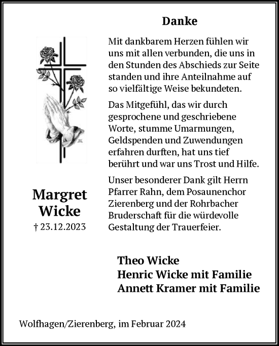 Traueranzeige von Margret Wicke von HNA