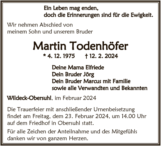 Traueranzeige von Martin Todenhöfer von HNA