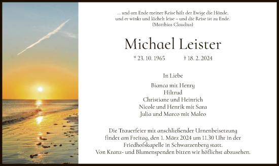 Traueranzeige von Michael Leister von HNA