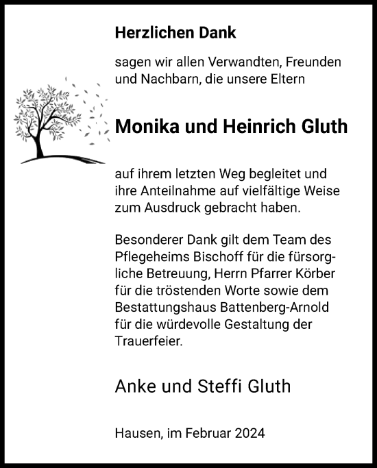 Traueranzeige von Monika und Heinrich Gluth von HNA