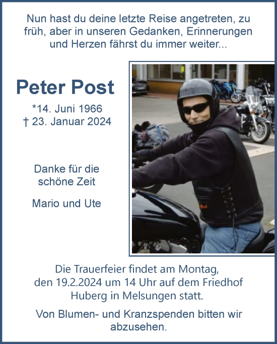 Traueranzeige von Peter Post von HNA