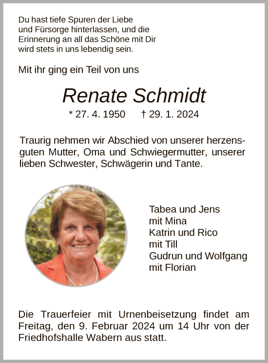 Traueranzeige von Renate Schmidt von HNA