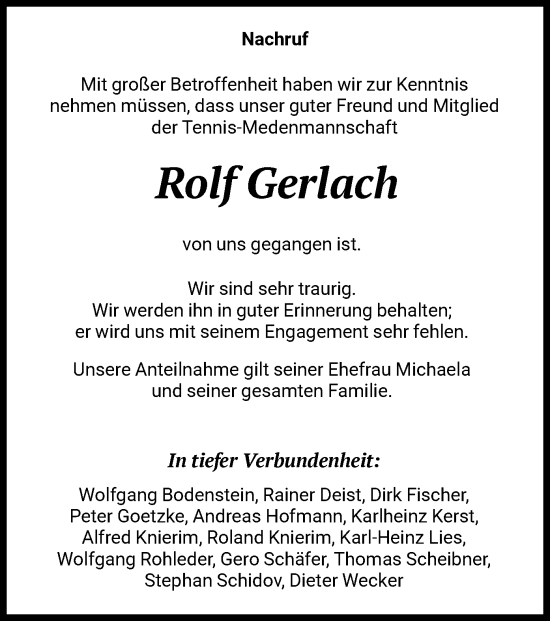Traueranzeige von Rolf Gerlach von HNA