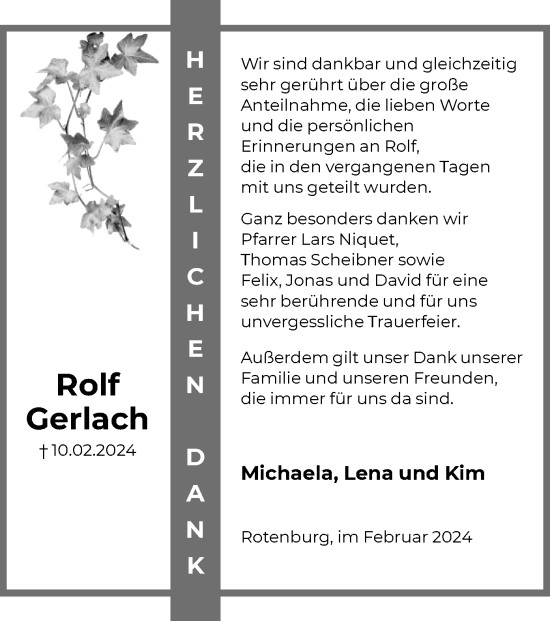 Traueranzeige von Rolf Gerlach von HNA