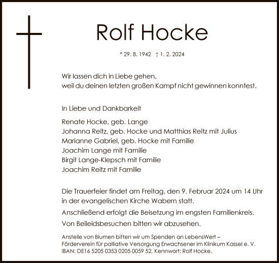 Traueranzeige von Rolf Hocke von HNAHNAHNA