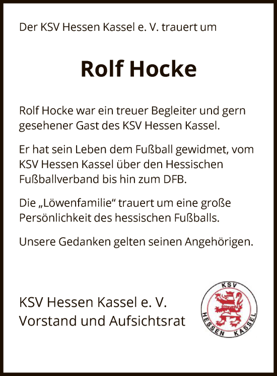 Traueranzeige von Rolf Hocke von HNA