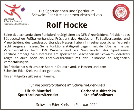 Traueranzeige von Rolf Hocke von HNAHNAHNA