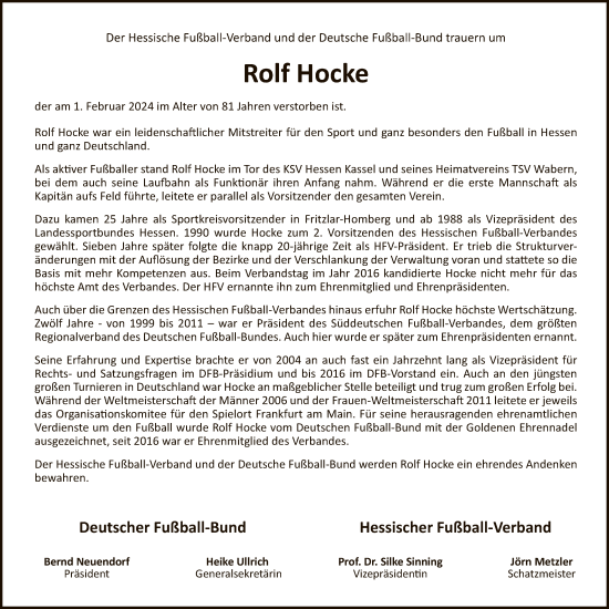 Traueranzeige von Rolf Hocke von HNA