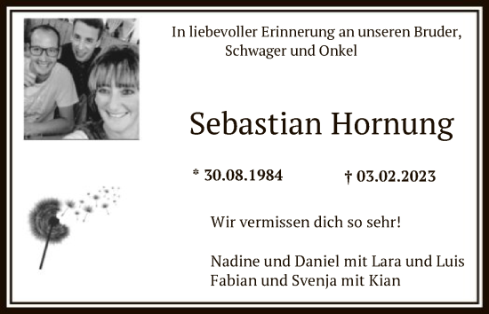 Traueranzeige von Sebastian Hornung von HNA