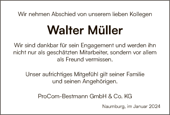 Traueranzeige von Walter Müller von HNA