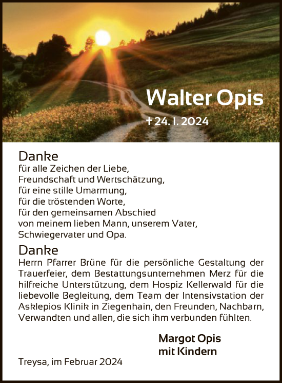 Traueranzeige von Walter Opis von HNA