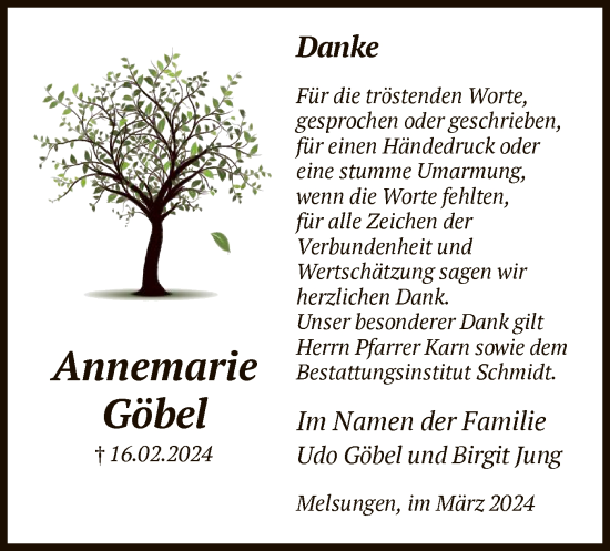 Traueranzeige von Annemarie Göbel von HNA